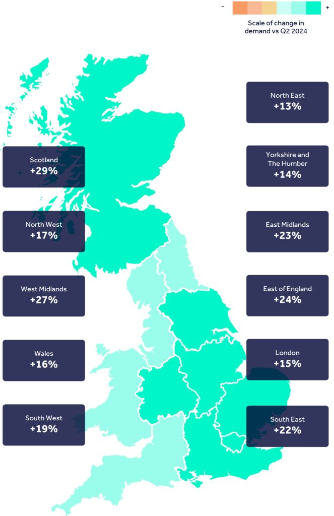 Map showing scale of change in demand in property investment
