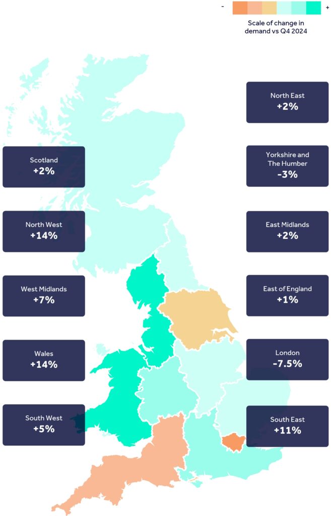 Map showing scale of change, year on year, for investment demand
