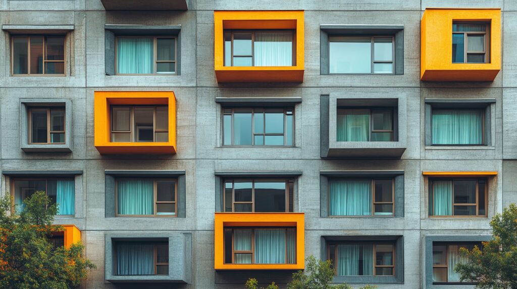 Student accommodation, high-density building exterior