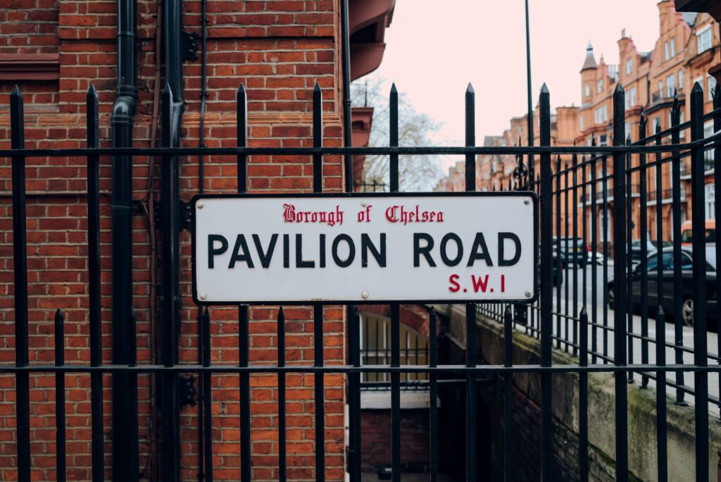 Road sign for Pavilion Road in Chelsea