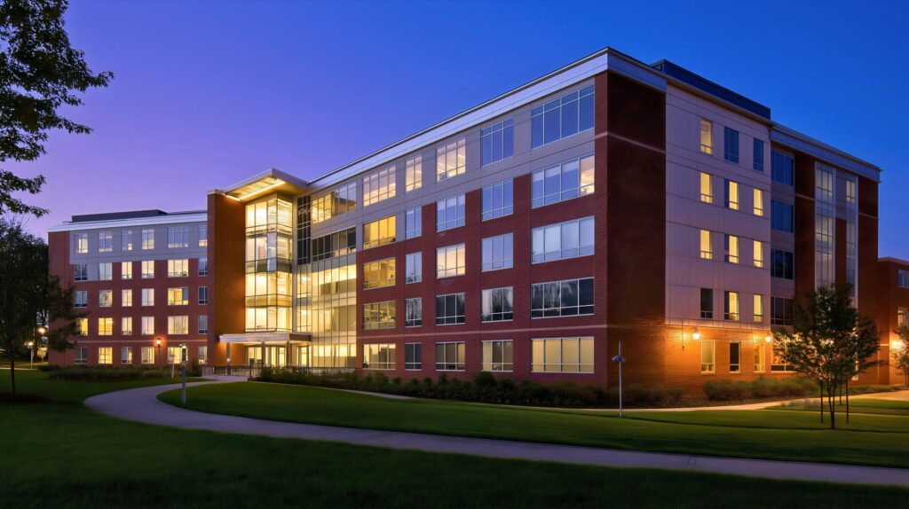Modern multi-story student accommodation exterior