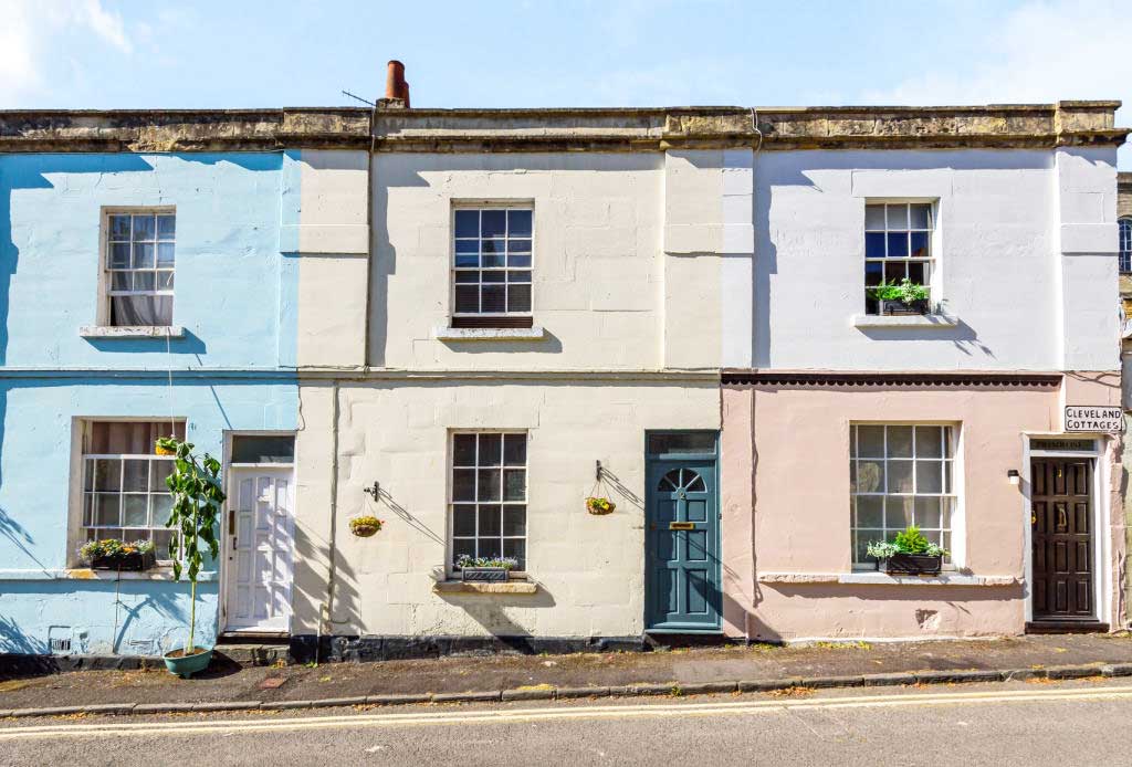 A colourful row of cottages