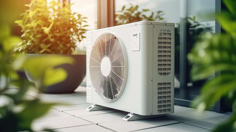 A heat pump outside a home