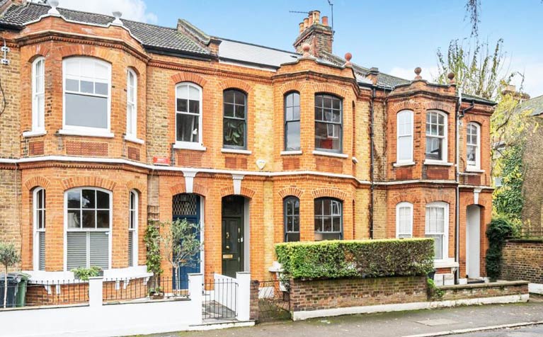 A row of terraced houses in Brixton, London