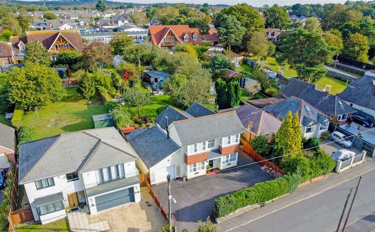 An aerial view of houses