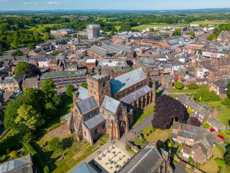 An aerial view of homes in Carlisle