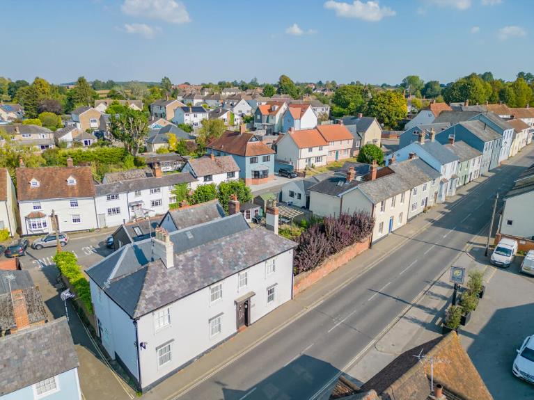 An aerial view of houses