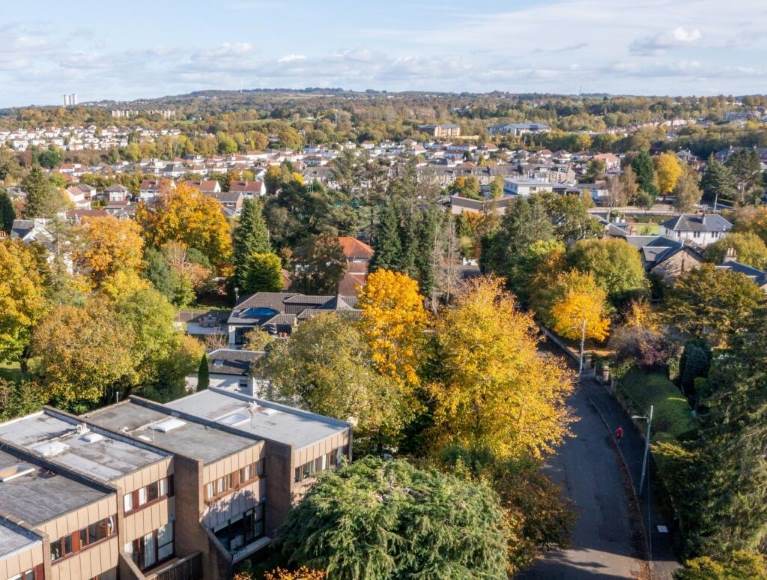 An aerial view of Giffnock in Glasgow