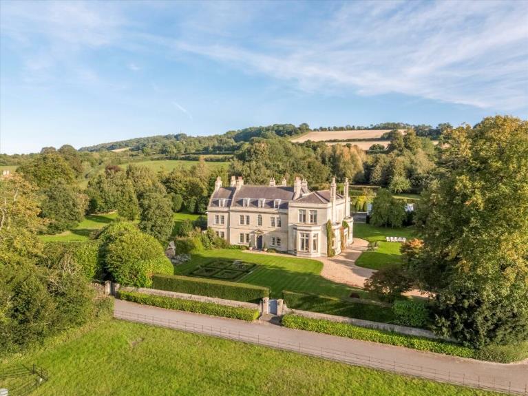 An aerial view of a mansion in Bath