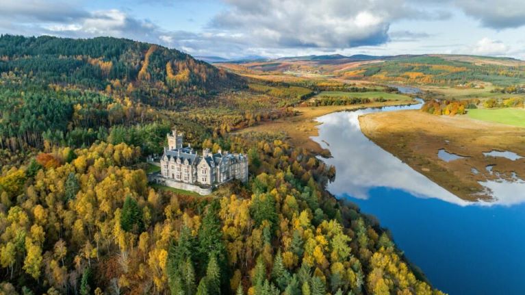 An aerial view of a castle in Scotland