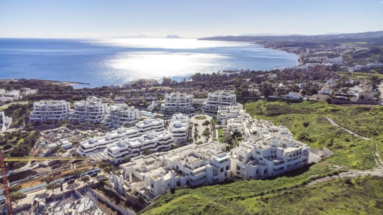 An aerial view of a Spanish coastal resort
