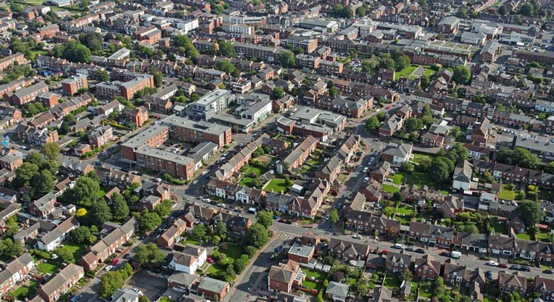 Aerial view of houses