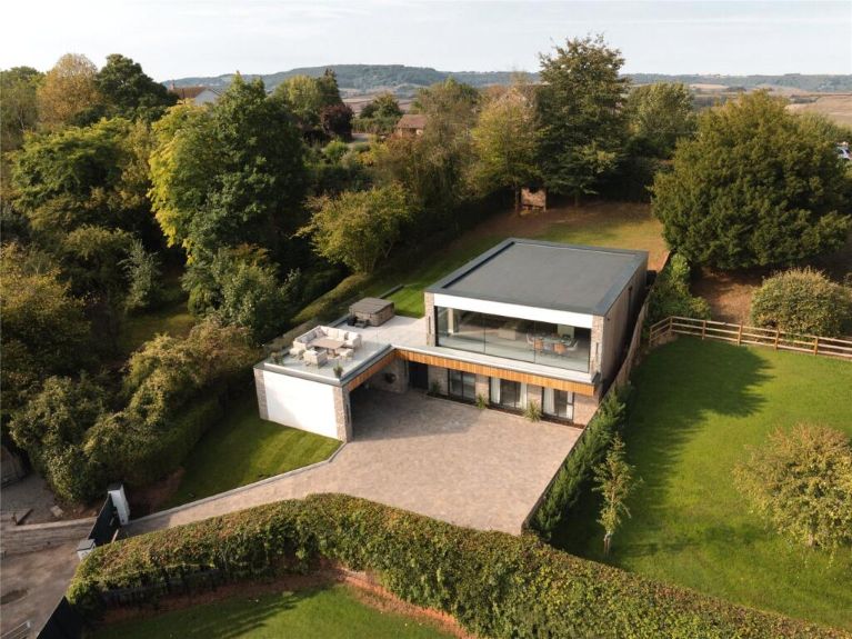An aerial view of a new build home