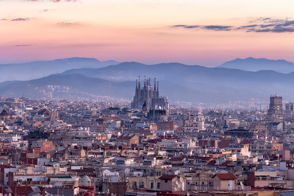 View at dawn over the Barcelona skyline