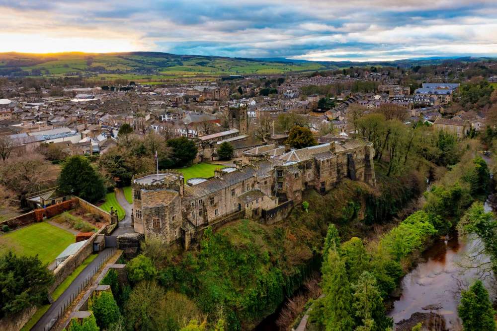 Skipton Castle and town from above