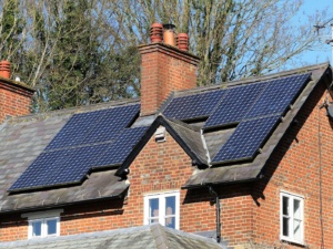 Solar panels on a house roof