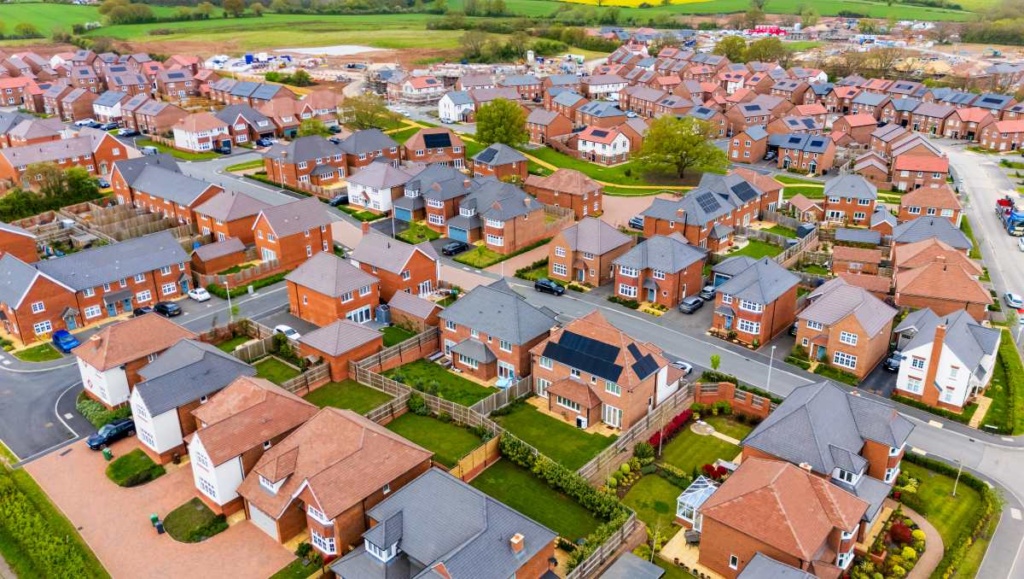 An aerial view of houses